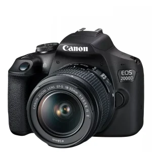 دوربین عکاسی DSLR کانن مدل EOS 2000D با حسگر 24.1 مگاپیکسل، لنز 18-55 میلی‌متر IS II، صفحه‌نمایش 3 اینچ، فیلم‌برداری Full HD، مناسب عکاسان مبتدی و نیمه‌حرفه‌ای