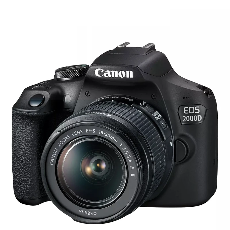 دوربین عکاسی DSLR کانن مدل EOS 2000D با حسگر 24.1 مگاپیکسل، لنز 18-55 میلی‌متر IS II، صفحه‌نمایش 3 اینچ، فیلم‌برداری Full HD، مناسب عکاسان مبتدی و نیمه‌حرفه‌ای